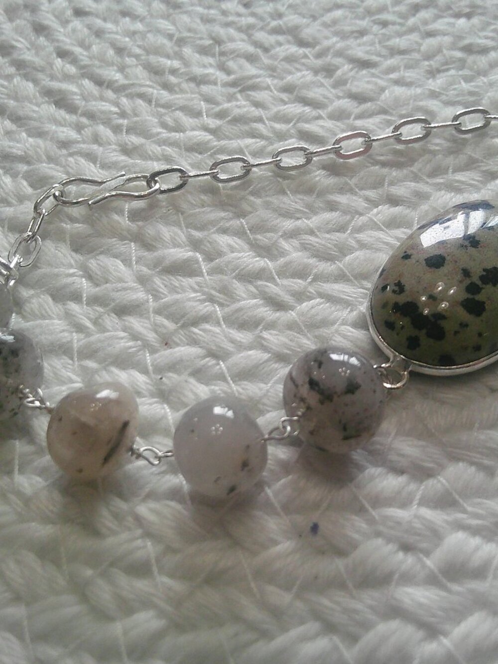 Gorgeous DALMATION JASPER & BLACK RUTILE Handmade Sterling 925 Bracelet #325F
